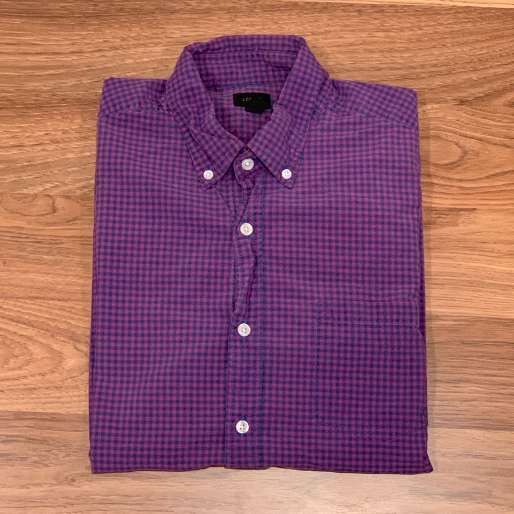 J. Crew Purple Plaid Long Sleeve Dress Shirt Sz M